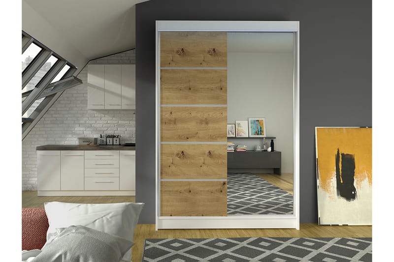 Liverpool Garderobe Med Speil 120x200 cm - Hvit/Brun - Oppbevaring - Klesoppbevaring - Garderober & garderobesystem