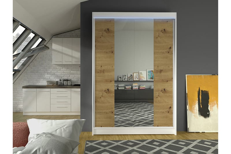 Liverpool Garderobe Med Speil 120x200 cm - Hvit/Brun - Oppbevaring - Klesoppbevaring - Garderober & garderobesystem