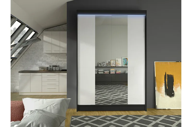 Liverpool Garderobe Med Speil 120x200 cm - Svart Og Hvitt - Oppbevaring - Klesoppbevaring - Garderober & garderobesystem