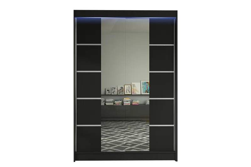 Liverpool Garderobe med Speil 120x200 cm - Svart - Oppbevaring - Klesoppbevaring - Garderober & garderobesystem