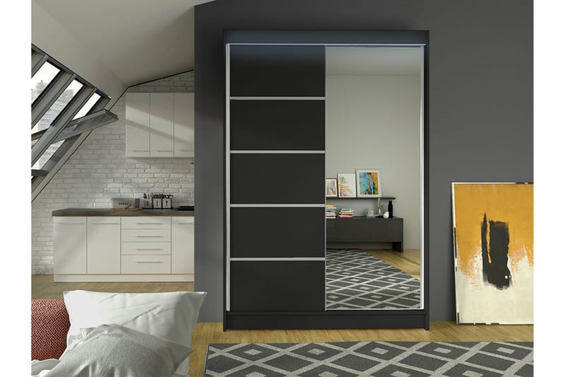 Liverpool Garderobe Med Speil 120x200 cm - Svart - Oppbevaring - Klesoppbevaring - Garderober & garderobesystem