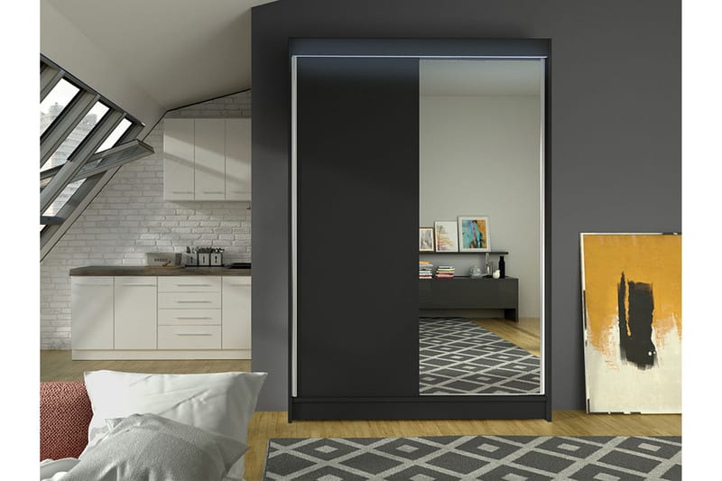 Liverpool Garderobe Med Speil 120x200 cm - Svart - Oppbevaring - Klesoppbevaring - Garderober & garderobesystem