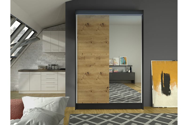 Liverpool Garderobe Med Speil 120x200 cm - Svart/Brun - Oppbevaring - Klesoppbevaring - Garderober & garderobesystem