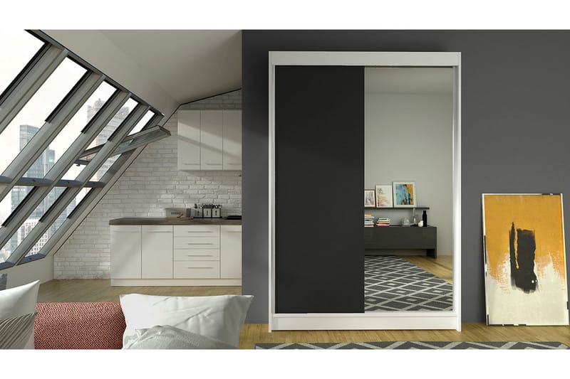 Liverpool Garderobe med Speil 120x200 cm - Svart/Hvit - Oppbevaring - Klesoppbevaring - Garderober & garderobesystem