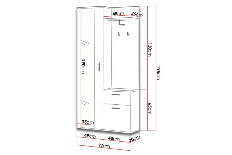 Lux Garderobe 97x30x195 cm - Oppbevaring - Klesoppbevaring - Garderober & garderobesystem