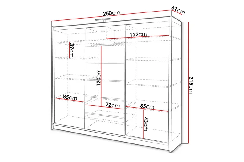 Malibu Garderobe 250x61x215 cm - Oppbevaring - Klesoppbevaring - Garderober & garderobesystem