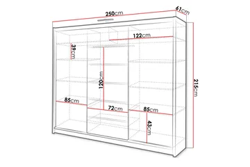 Malibu Garderobe 250x61x215 cm - Oppbevaring - Klesoppbevaring - Garderober & garderobesystem