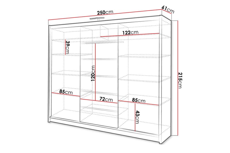 Malibu Garderobe 250x61x215 cm - Oppbevaring - Klesoppbevaring - Garderober & garderobesystem