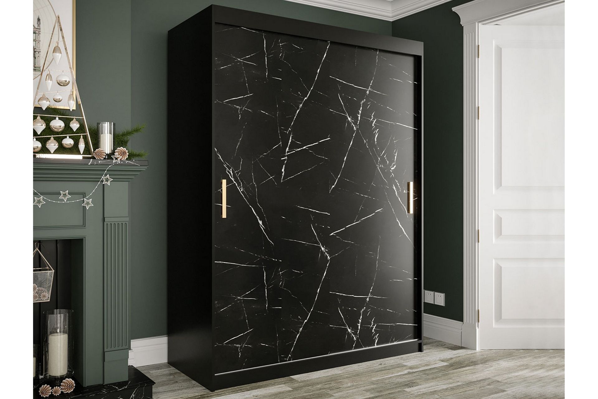 Marmuria Garderob 150 cm Marmormønster - Svart - Oppbevaring - Klesoppbevaring - Garderober & garderobesystem