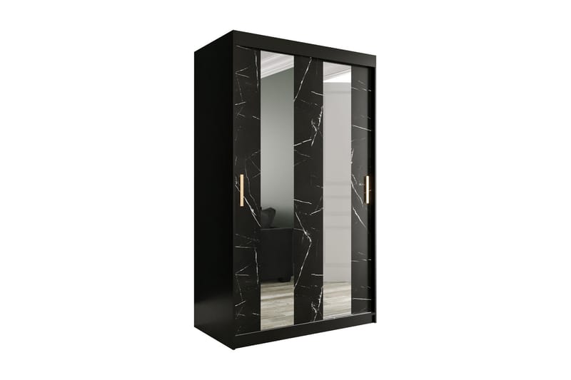 Marmuria Garderob med Speil Midt 120 cm Marmormønster - Svart - Garderober & garderobesystem - Garderobeskap & klesskap