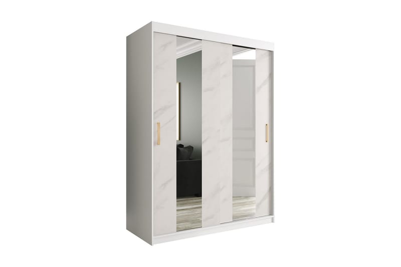 Marmuria Garderob med Speil Midt 150 cm Marmormønster - Hvit/Gull - Garderober & garderobesystem - Garderobeskap & klesskap