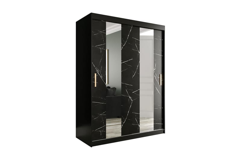 Marmuria Garderob med Speil Midt 150 cm Marmormønster - Svart - Garderober & garderobesystem - Garderobeskap & klesskap
