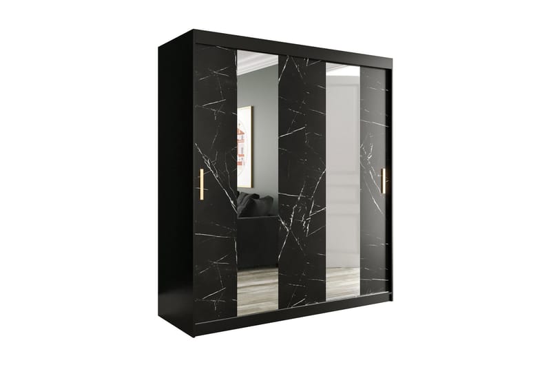 Marmuria Garderob med Speil Midt 180 cm Marmormønster - Svart - Garderobeskap & klesskap - Garderober & garderobesystem