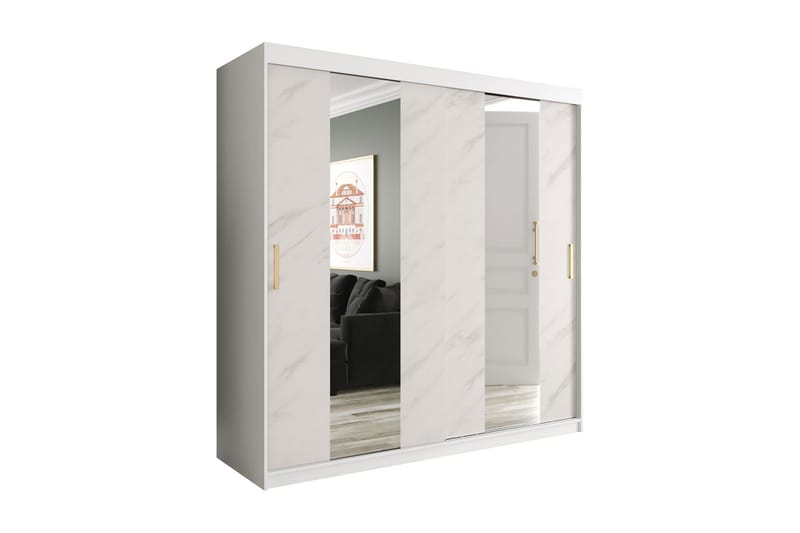 Marmuria Garderob med Speil Midt 200 cm Marmormønster - Hvit/Gull - Garderobeskap & klesskap - Garderober & garderobesystem