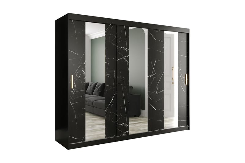 Marmuria Garderob med Speil Midt 250 cm Marmormønster - Svart - Garderober & garderobesystem - Garderobeskap & klesskap