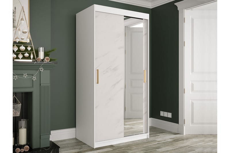 Marmuria Garderobe med Speil 100 cm Marmormønster - Hvit/Gull - Oppbevaring - Klesoppbevaring - Garderober & garderobesystem