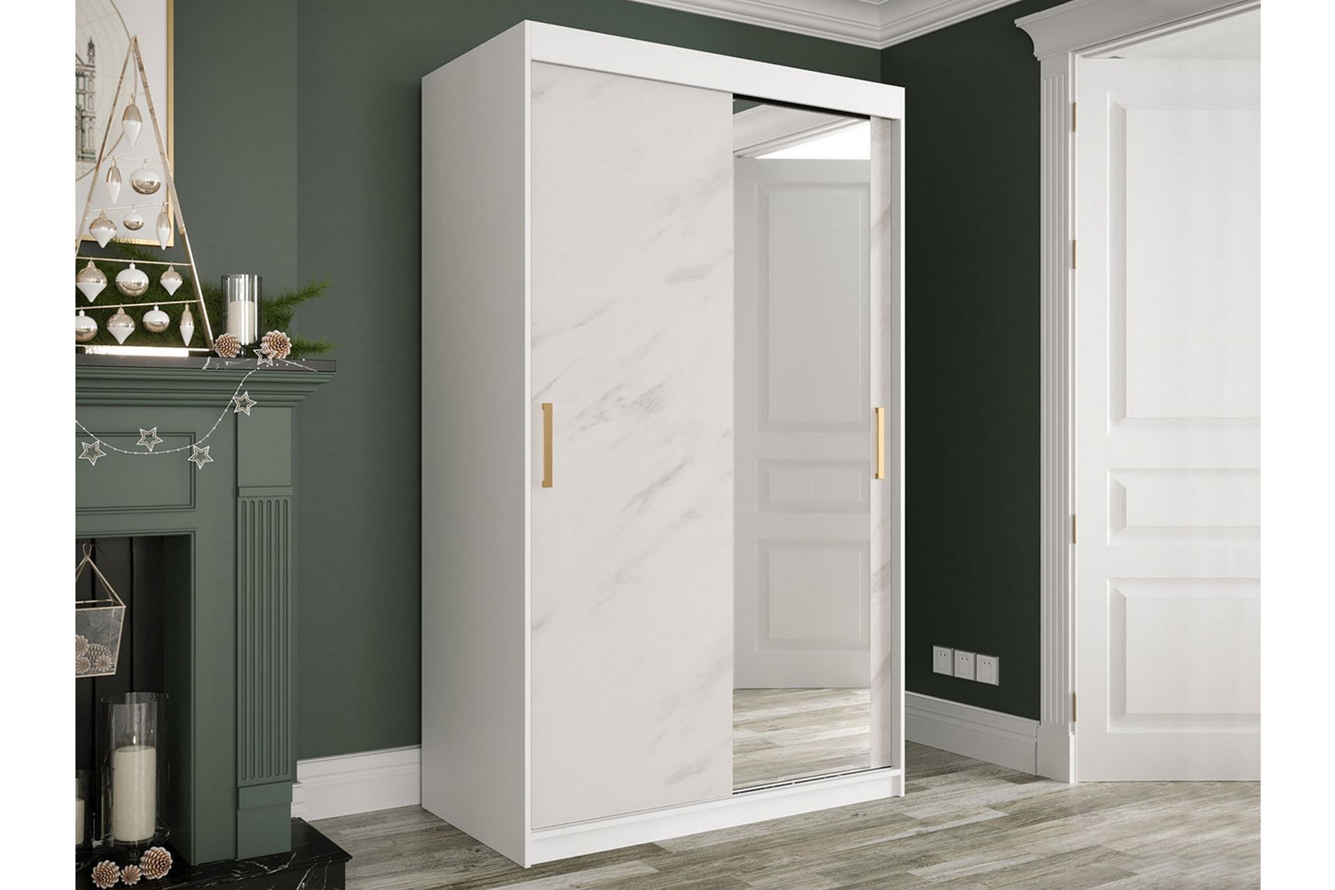 Marmuria Garderobe med Speil 120 cm Marmormønster - Hvit/Gull - Oppbevaring - Klesoppbevaring - Garderober & garderobesystem
