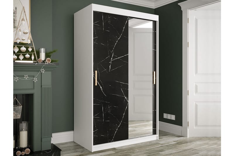 Marmuria Garderobe med Speil 120 cm Marmormønster - Hvit/Svart/Gull - Oppbevaring - Klesoppbevaring - Garderober & garderobesystem