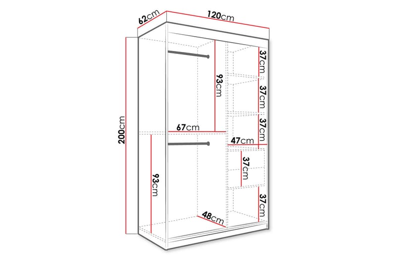 Marmuria Garderobe med Speil 120 cm Marmormønster - Svart - Oppbevaring - Klesoppbevaring - Garderober & garderobesystem