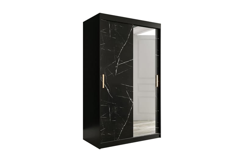 Marmuria Garderobe med Speil 120 cm Marmormønster - Svart - Garderobeskap & klesskap - Garderober & garderobesystem