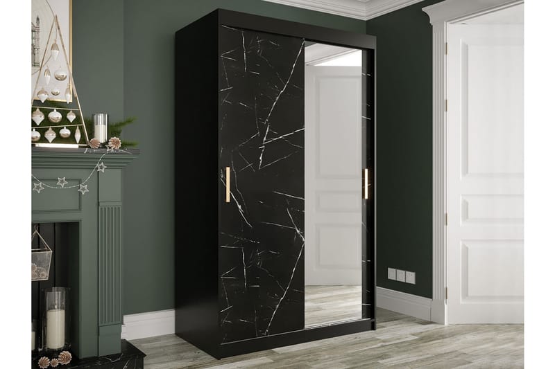 Marmuria Garderobe med Speil 120 cm Marmormønster - Svart - Oppbevaring - Klesoppbevaring - Garderober & garderobesystem