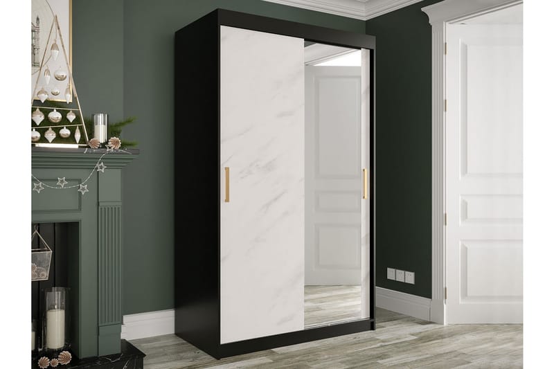 Marmuria Garderobe med Speil 120 cm Marmormønster - Svart/Hvit/Gull - Oppbevaring - Klesoppbevaring - Garderober & garderobesystem