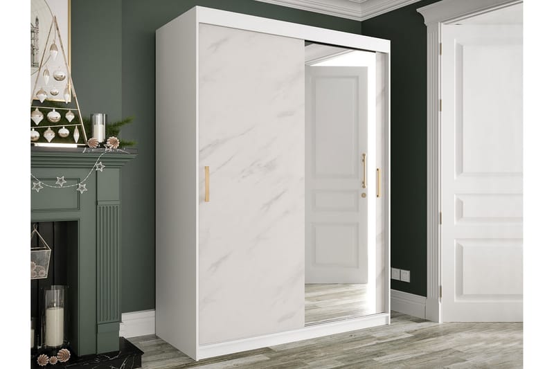 Marmuria Garderobe med Speil 150 cm Marmormønster - Hvit/Gull - Oppbevaring - Klesoppbevaring - Garderober & garderobesystem