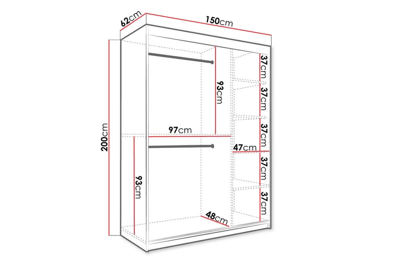 Marmuria Garderobe med Speil 150 cm Marmormønster - Hvit/Svart/Gull - Garderober & garderobesystem - Garderobeskap & klesskap