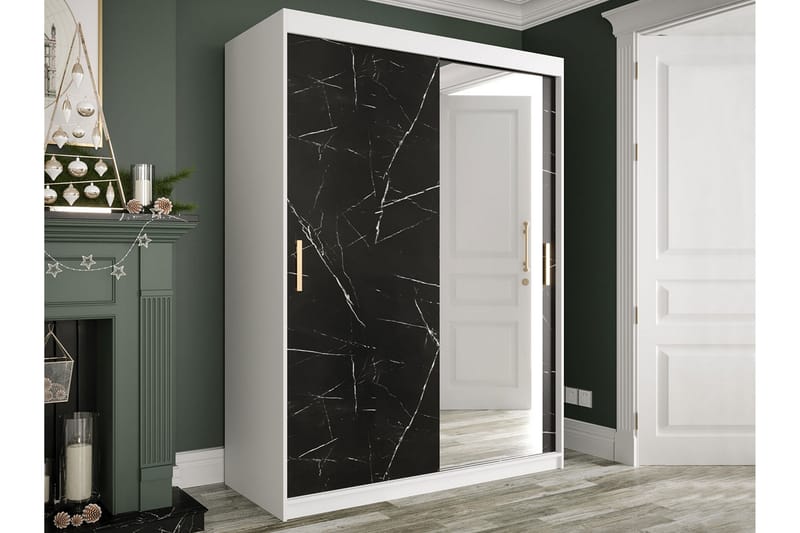 Marmuria Garderobe med Speil 150 cm Marmormønster - Hvit/Svart/Gull - Oppbevaring - Klesoppbevaring - Garderober & garderobesystem