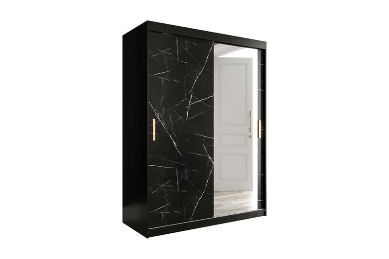 Marmuria Garderobe med Speil 150 cm Marmormønster - Svart - Oppbevaring - Klesoppbevaring - Garderober & garderobesystem