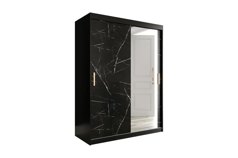 Marmuria Garderobe med Speil 150 cm Marmormønster - Svart - Garderober & garderobesystem - Garderobeskap & klesskap