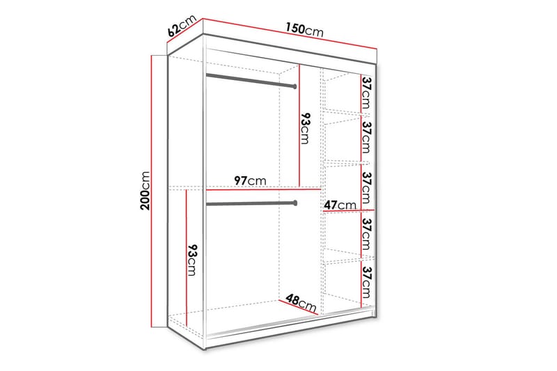 Marmuria Garderobe med Speil 150 cm Marmormønster - Svart/Hvit/Gull - Oppbevaring - Klesoppbevaring - Garderober & garderobesystem