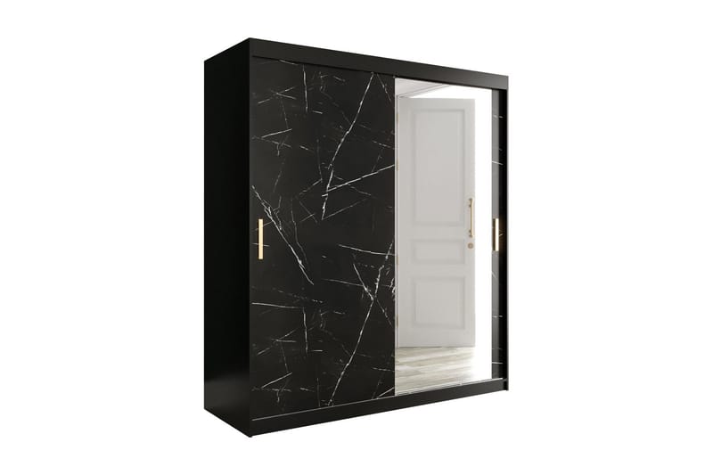 Marmuria Garderobe med Speil 180 cm Marmormønster - Svart - Garderober & garderobesystem - Garderobeskap & klesskap