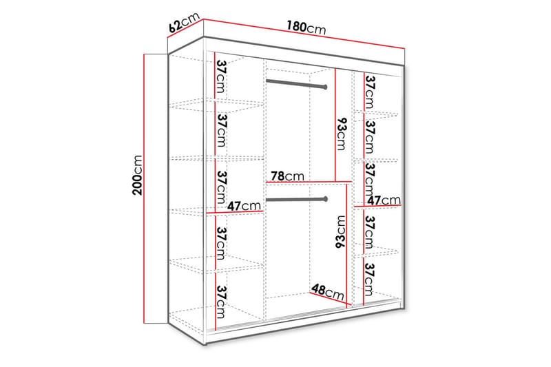 Marmuria Garderobe med Speil 180 cm Marmormønster - Svart/Hvit/Gull - Oppbevaring - Klesoppbevaring - Garderober & garderobesystem