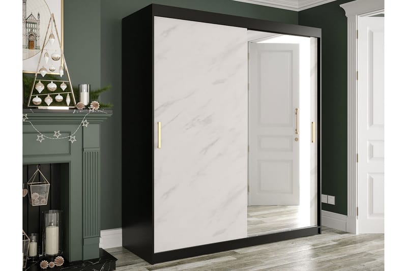 Marmuria Garderobe med Speil 180 cm Marmormønster - Svart/Hvit/Gull - Oppbevaring - Klesoppbevaring - Garderober & garderobesystem