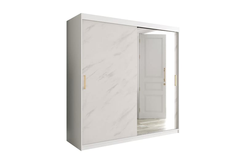 Marmuria Garderobe med Speil 200 cm Marmormønster - Hvit/Gull - Garderober & garderobesystem - Garderobeskap & klesskap