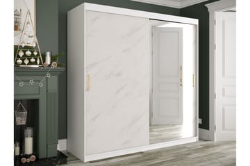 Marmuria Garderobe med Speil 200 cm Marmormønster - Hvit/Gull - Oppbevaring - Klesoppbevaring - Garderober & garderobesystem