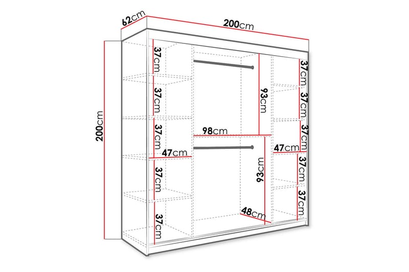 Marmuria Garderobe med Speil 200 cm Marmormønster - Hvit/Svart/Gull - Garderober & garderobesystem - Garderobeskap & klesskap