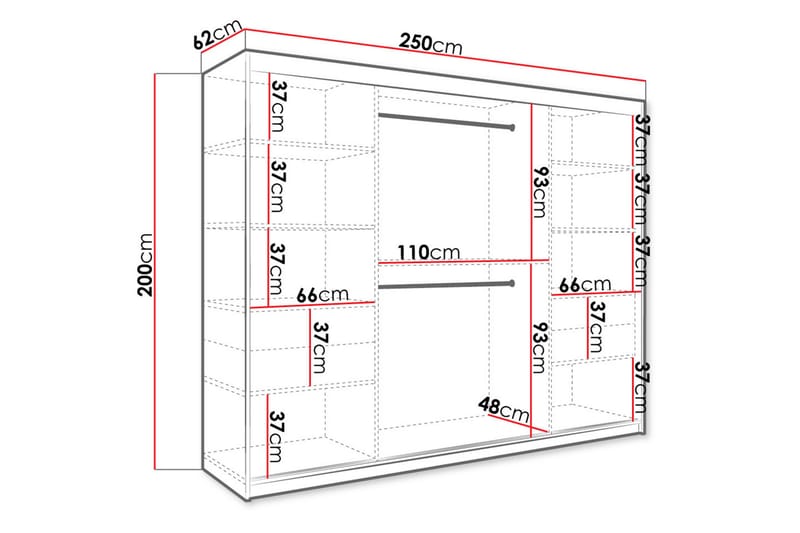 Marmuria Garderobe med Speil 250 cm Marmormønster - Svart - Oppbevaring - Klesoppbevaring - Garderober & garderobesystem