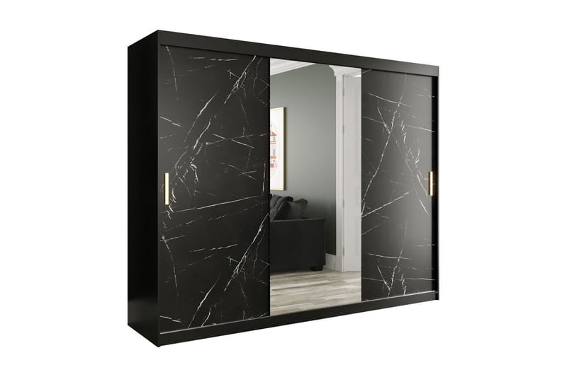 Marmuria Garderobe med Speil 250 cm Marmormønster - Svart - Garderobeskap & klesskap - Garderober & garderobesystem