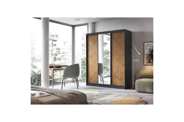 Marrphy Garderobe med Speil 120x220 cm - Brun - Oppbevaring - Klesoppbevaring - Garderober & garderobesystem