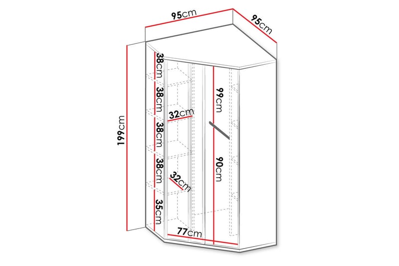 Metropolitan Garderobe 95x199 cm - Brun/Hvit/Lysegrå/Sort - Oppbevaring - Klesoppbevaring - Garderober & garderobesystem - Hjørnegarderobe