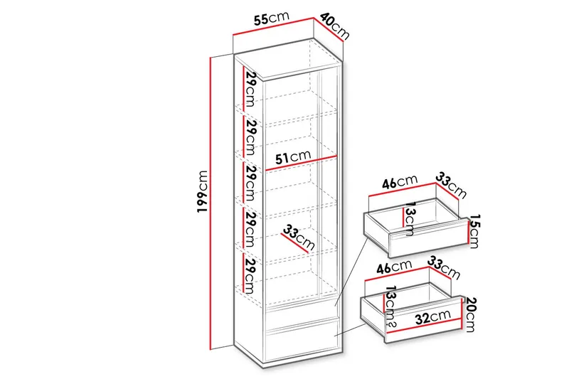 Metropolitan Garderobeskap 55x199 cm - Brun/Hvit/Lysegrå/Sort - Oppbevaring - Klesoppbevaring - Garderober & garderobesystem