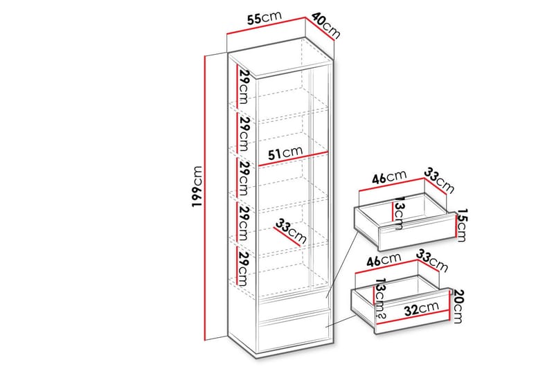 Metropolitan Garderobeskap 55x199 cm - Brun/Hvit/Lysegrå/Sort - Oppbevaring - Klesoppbevaring - Garderober & garderobesystem