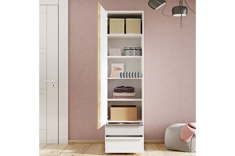 Metropolitan Garderobeskap 55x199 cm - Brun/Hvit/Lysegrå/Sort - Oppbevaring - Klesoppbevaring - Garderober & garderobesystem