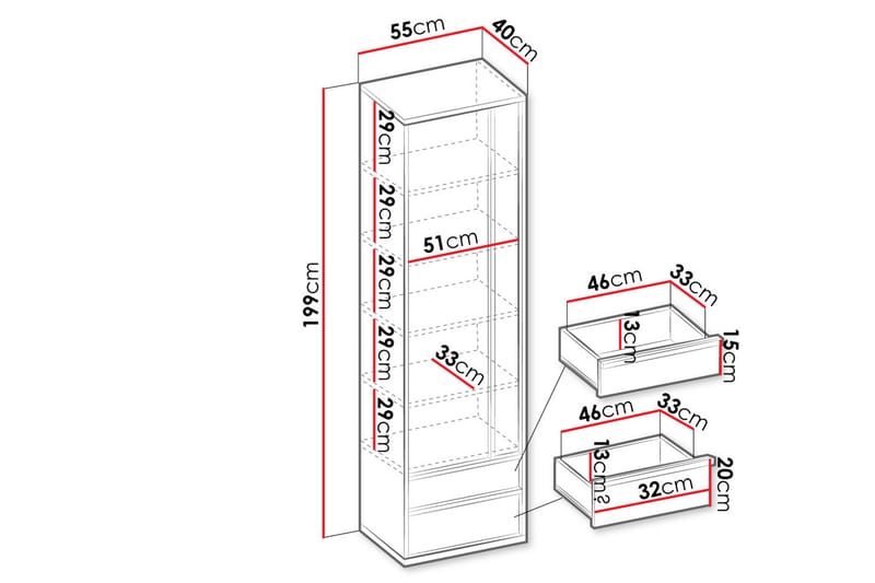 Metropolitan Garderobeskap 55x199 cm - Brun/Hvit/Lysegrå/Sort - Oppbevaring - Klesoppbevaring - Garderober & garderobesystem