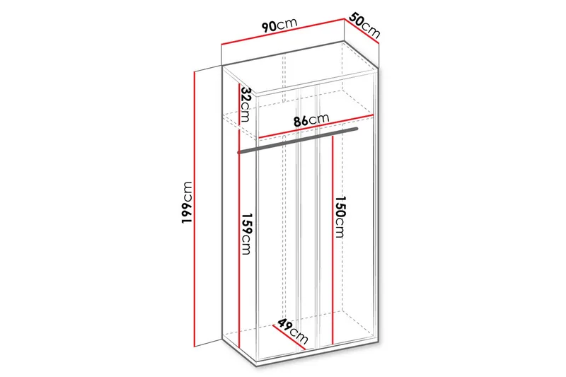 Metropolitan Garderobeskap 90x199 cm - Hvit/Grå/Svart - Oppbevaring - Klesoppbevaring - Garderober & garderobesystem