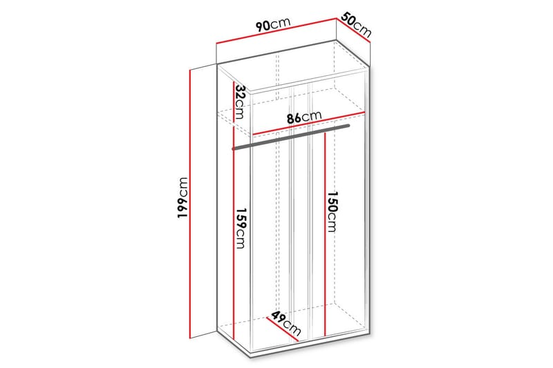 Metropolitan Garderobeskap 90x199 cm - Hvit/Grå/Svart - Oppbevaring - Klesoppbevaring - Garderober & garderobesystem