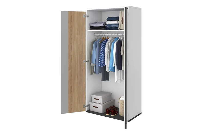 Metropolitan Garderobeskap 90x199 cm - Hvit/Grå/Svart - Oppbevaring - Klesoppbevaring - Garderober & garderobesystem