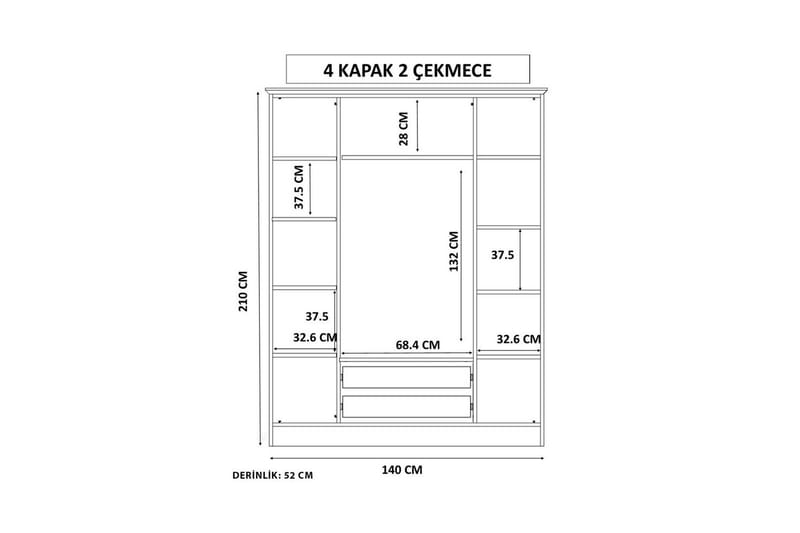 Meyra Garderobe 140x210 cm - Hvit - Oppbevaring - Klesoppbevaring - Garderober & garderobesystem